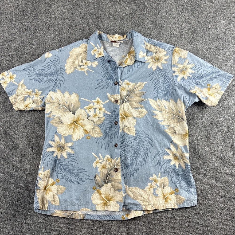 Pacific Legend Floral Garden Hawaiian Aloha Shirt Women's Size S Sky Blue Cotton